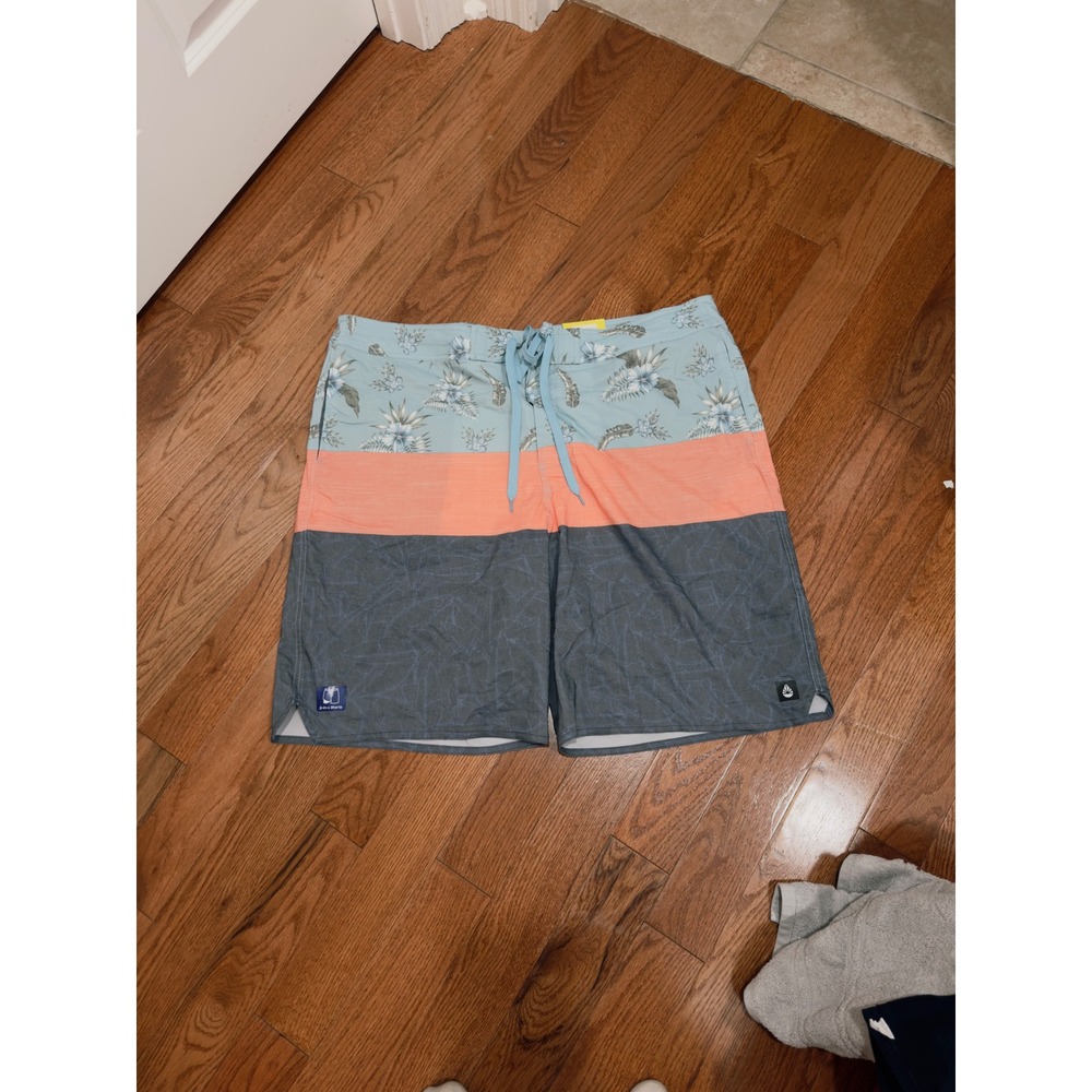 O'Rageous Mens 2-in-1 Board Shorts Floral Block Mazarine Blue 2XL New